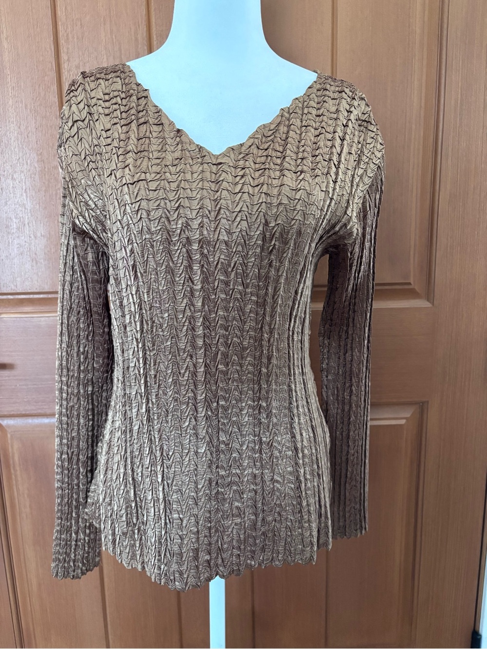 Pretty Angel Brown Crinkle Stretch Top Women's One Size Long Sleeve Textured